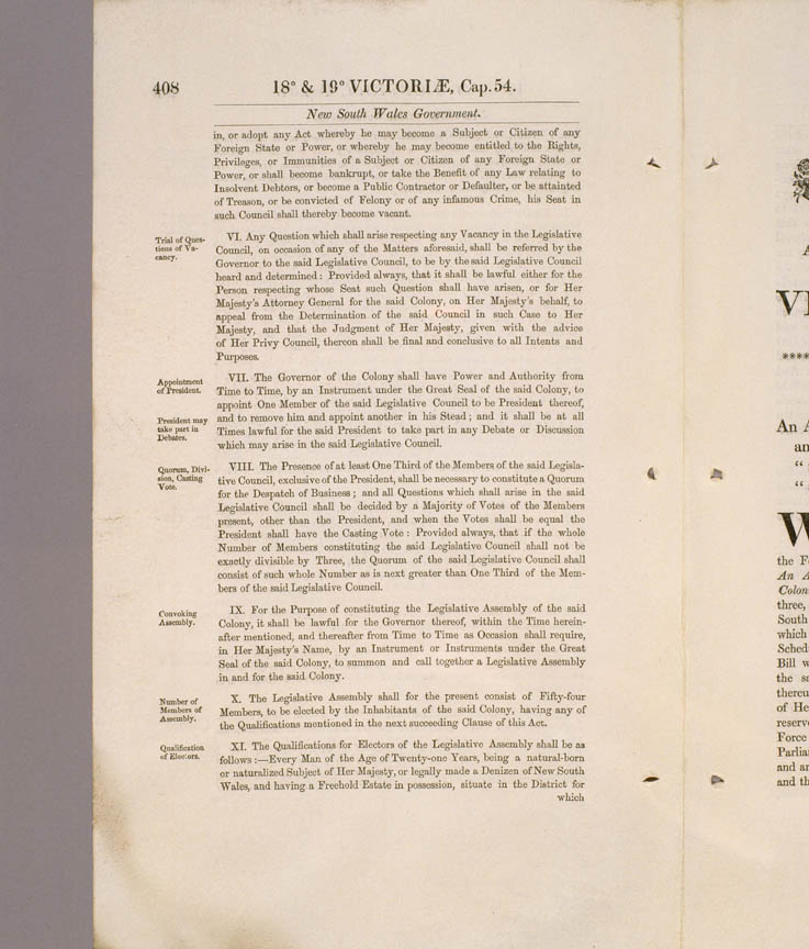 New South Wales Constitution Act 1855 (UK), p408