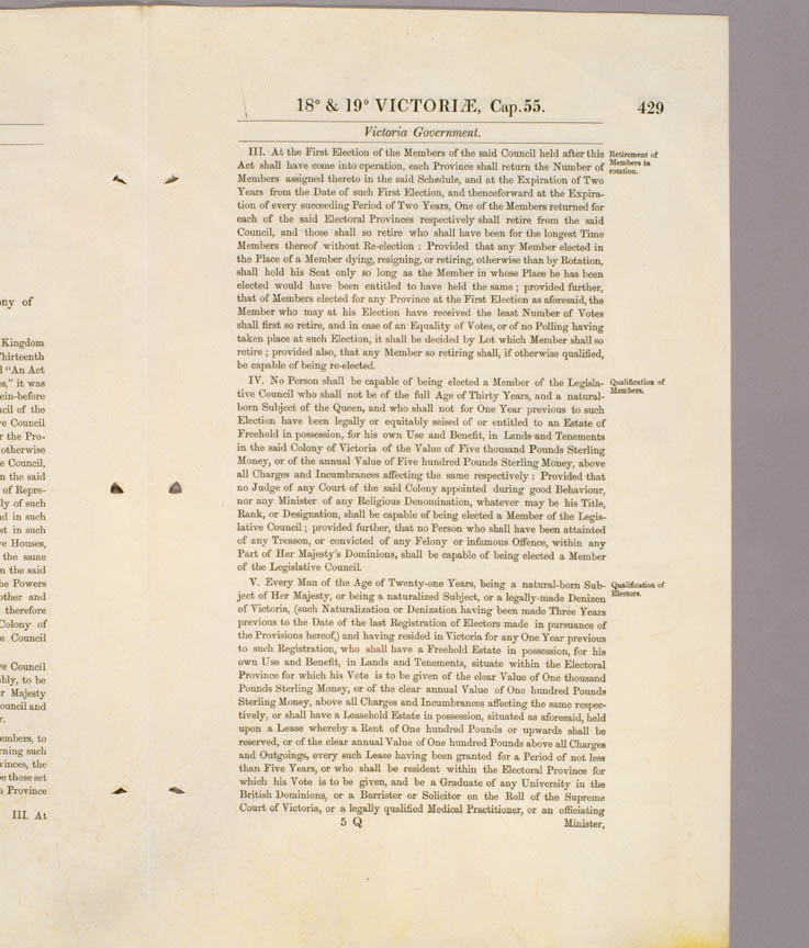 Victoria Constitution Act 1855 (UK), p429