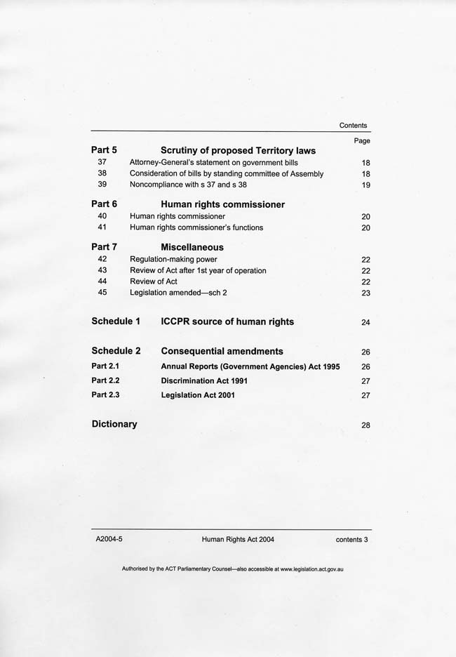 Human Rights Act 2004 (ACT), contents3