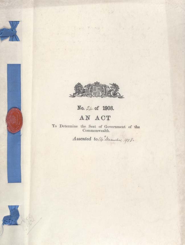 Seat of Government Act 1908 (Cth), cover