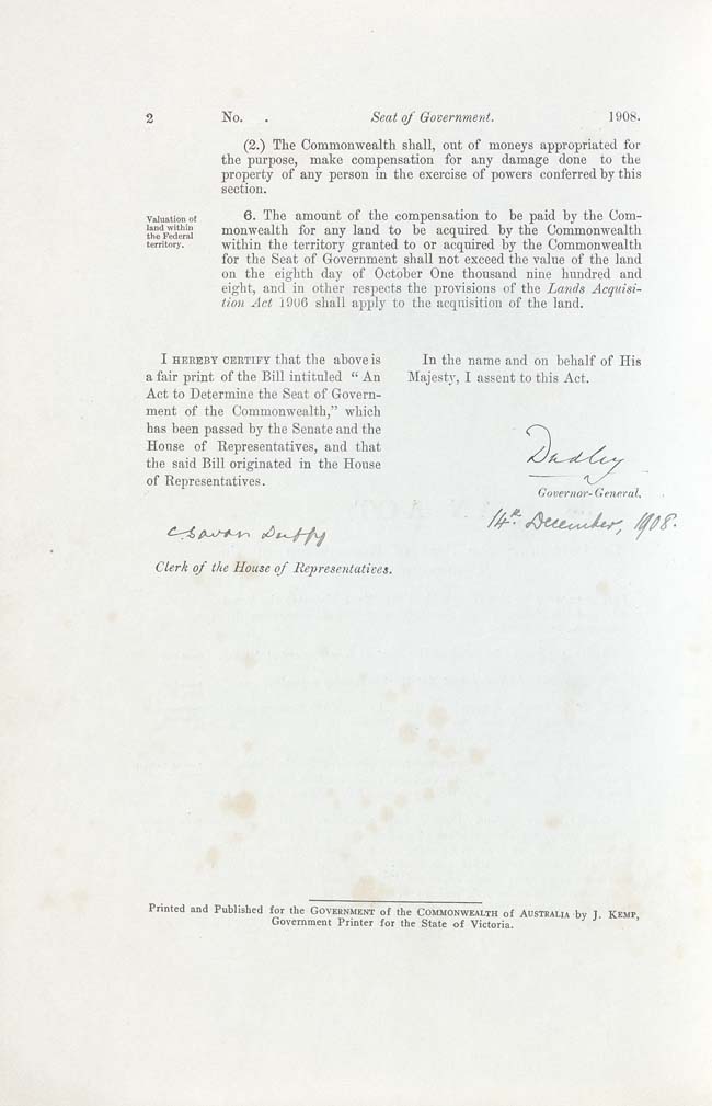 Seat of Government Act 1908 (Cth), p2