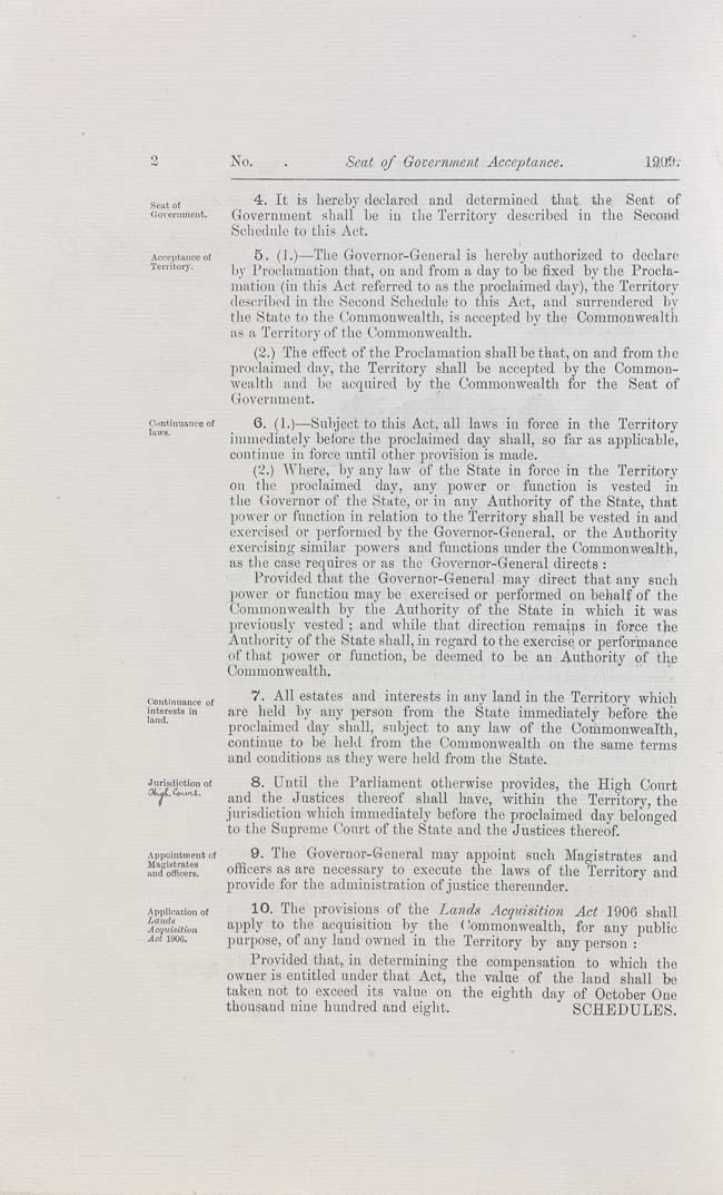 Seat of Government Acceptance Act 1909 (Cth), p2