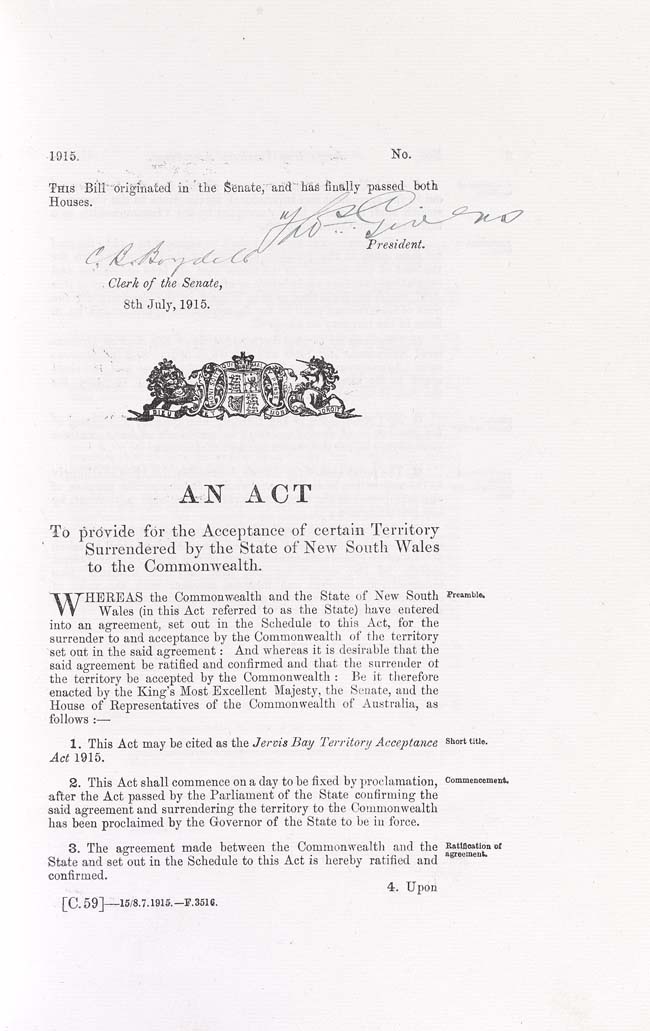 Jervis Bay Territory Acceptance Act 1915 (Cth), p1