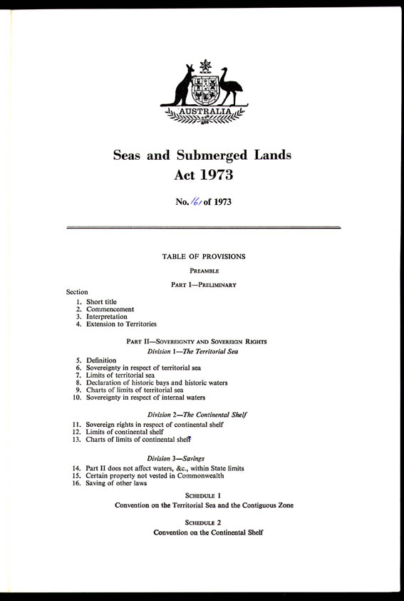 Seas and Submerged Lands Act 1973 (Cth), provisions