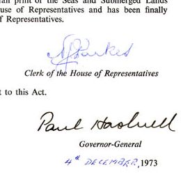 Governor-General Paul Hasluck signed his assent to this Act on behalf of Queen Elizabeth II.