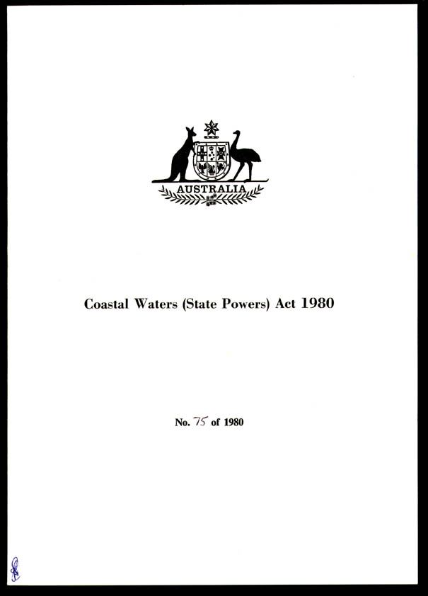 Coastal Waters (State Powers) Act 1980 (Cth), cover