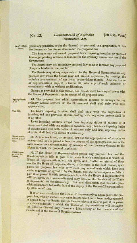 Commonwealth of Australia Constitution Act 1900 (UK), p12