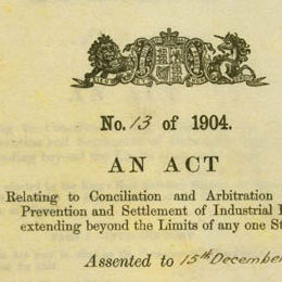 Detail from the cover of the Conciliation and Arbitration Act 1904 (Cth).
