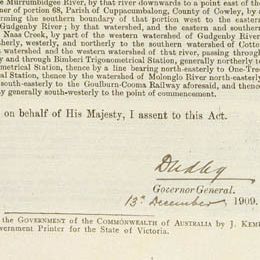 This detail shows the signature of the Governor-General on the assent to the Act.