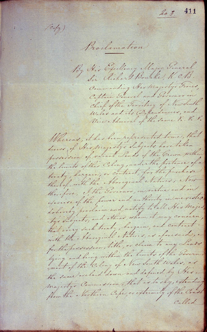 Governor Bourke's Proclamation 1835 (UK), p1