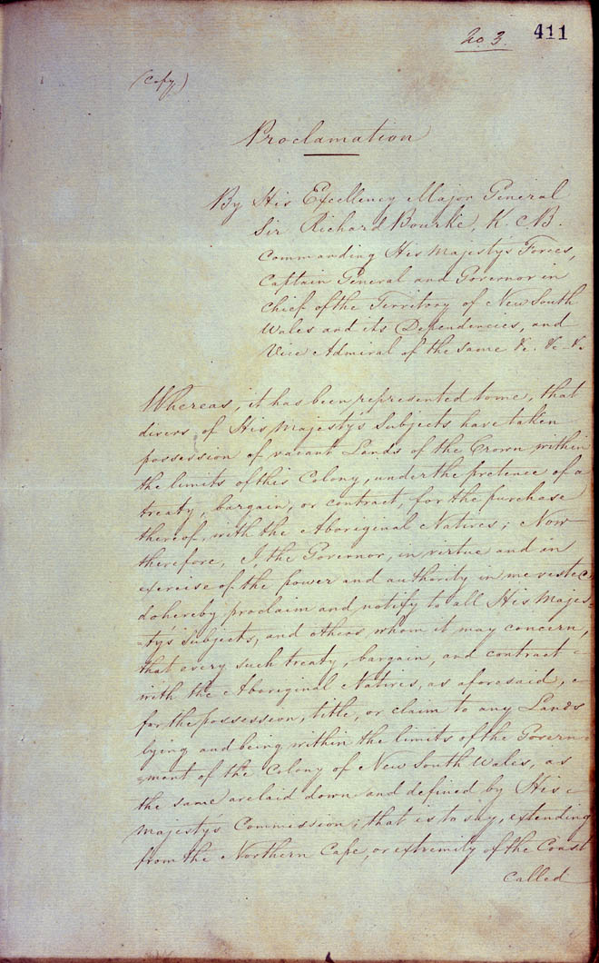 Governor Bourke's Proclamation 1835 (UK), p1