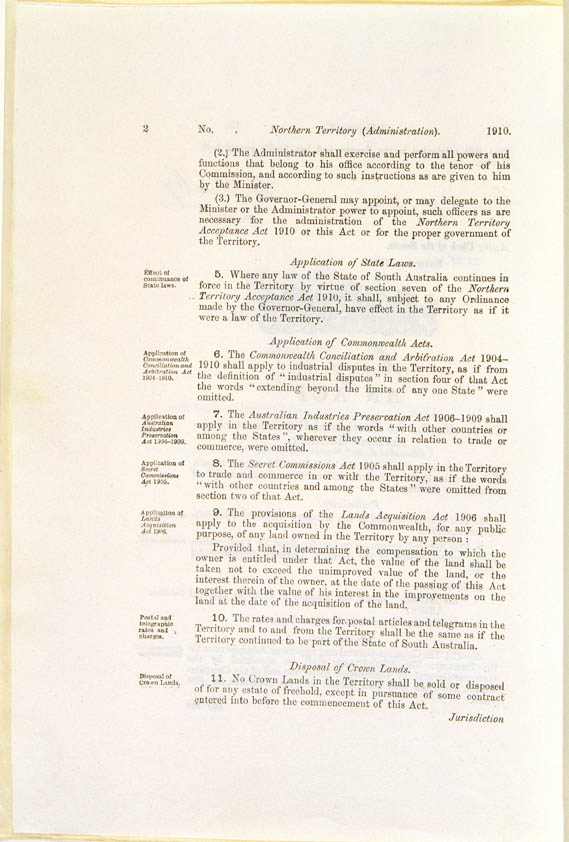 Northern Territory (Administration) Act 1910 (Cth), p2