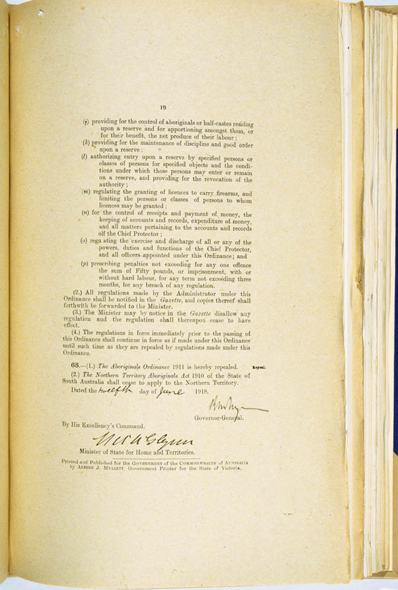 Aboriginals Ordinance No. 9 of 1918 (Cth), p19