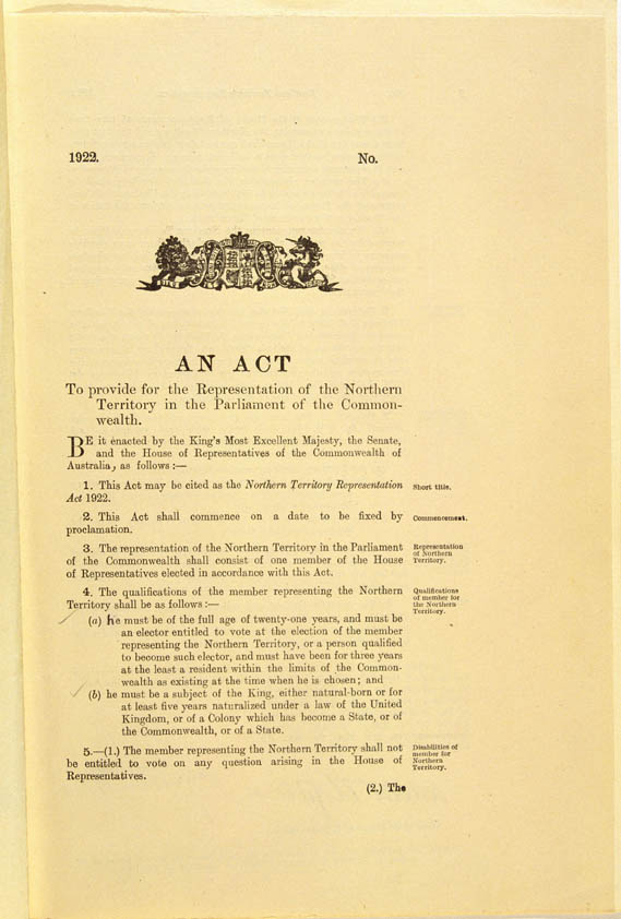 Northern Territory Representation Act 1922 (Cth), p1