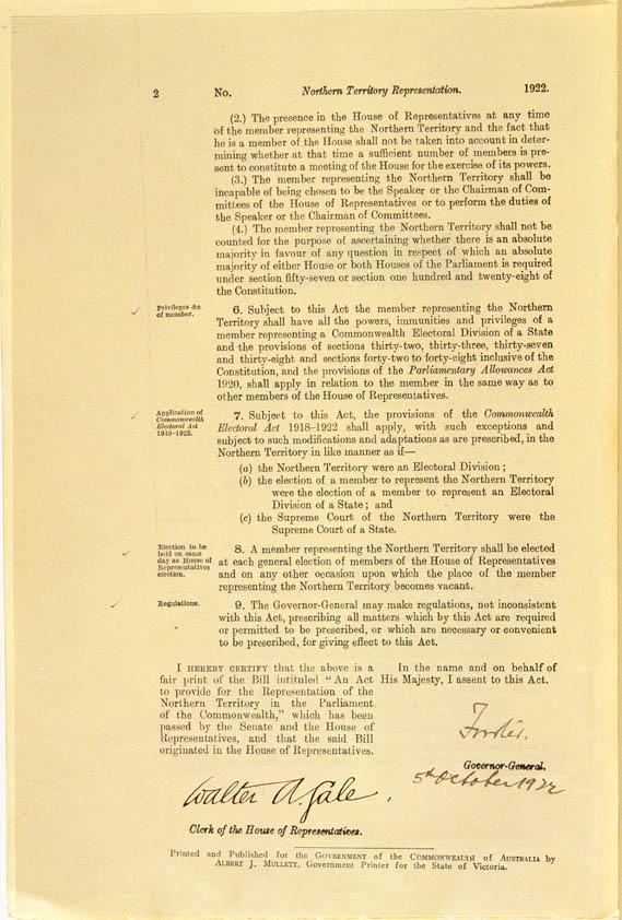 Northern Territory Representation Act 1922 (Cth), p2