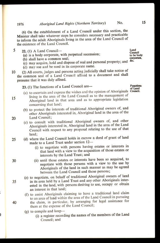 Aboriginal Land Rights (Northern Territory) Act 1976 (Cth), p15