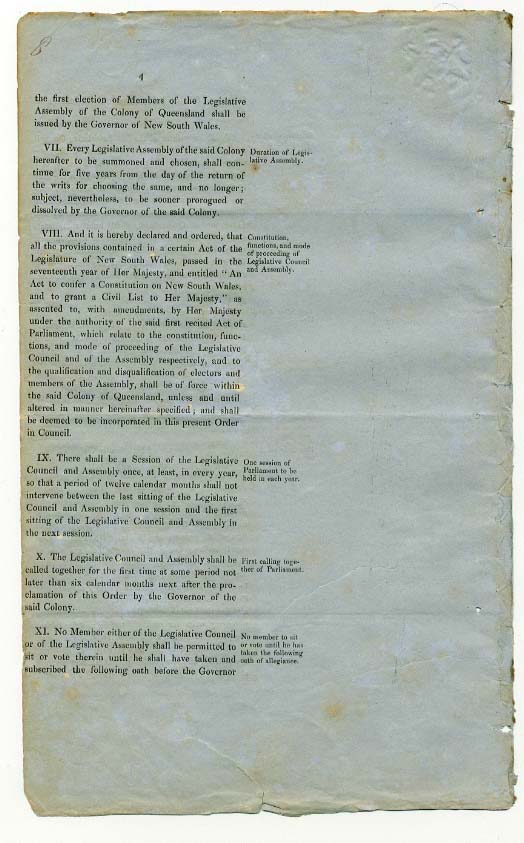Order-in-Council establishing Representative Government in Queensland 6 June 1859 (UK), p8