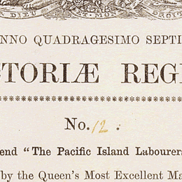 Detail of the title page of the Pacific Island Labourers Act Amendment Act 1884 (Qld).