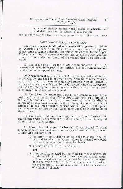 Aborigines and Torres Strait Islanders (Land Holding) Act 1985 (Qld), p15