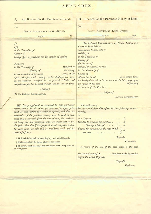 South Australian Commission Land Sale Regulations 1835 (issued by the Commissioners in the UK), p3