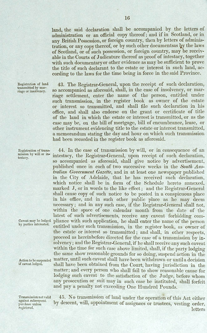 Real Property or 'Torrens Title' Act 1858 (SA), p16