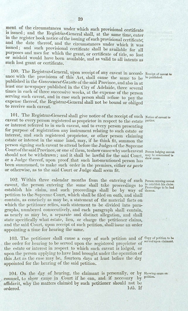 Real Property or 'Torrens Title' Act 1858 (SA), p39