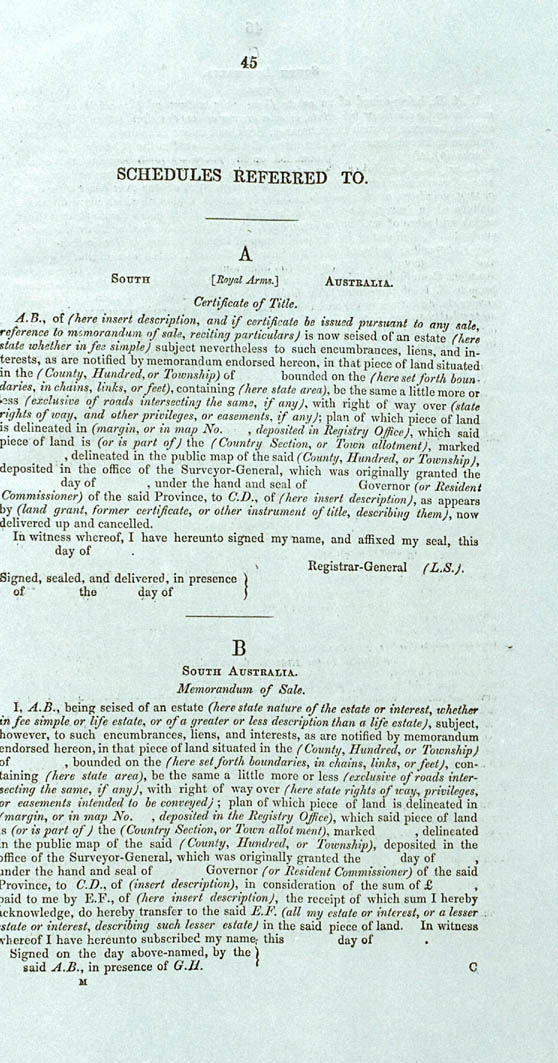 Real Property or 'Torrens Title' Act 1858 (SA), p45