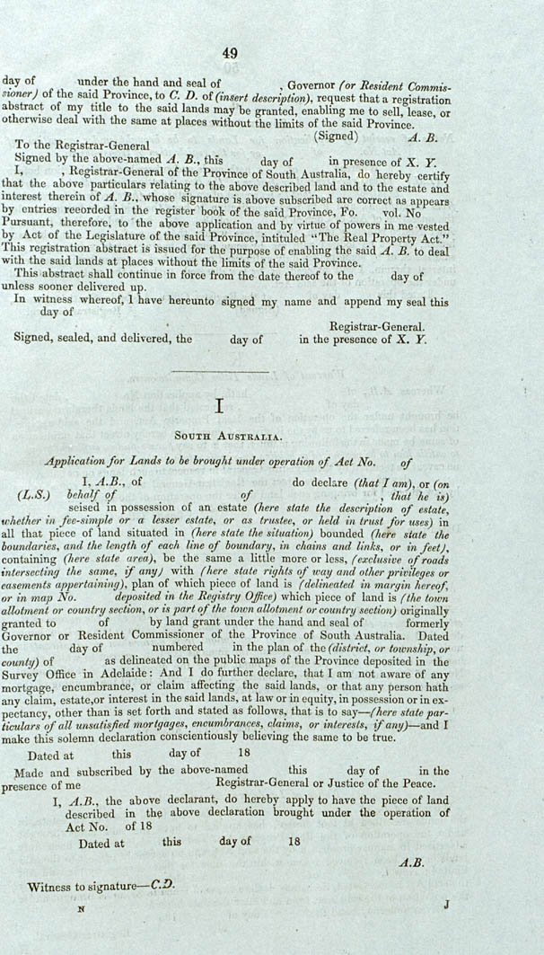 Real Property or 'Torrens Title' Act 1858 (SA), p49