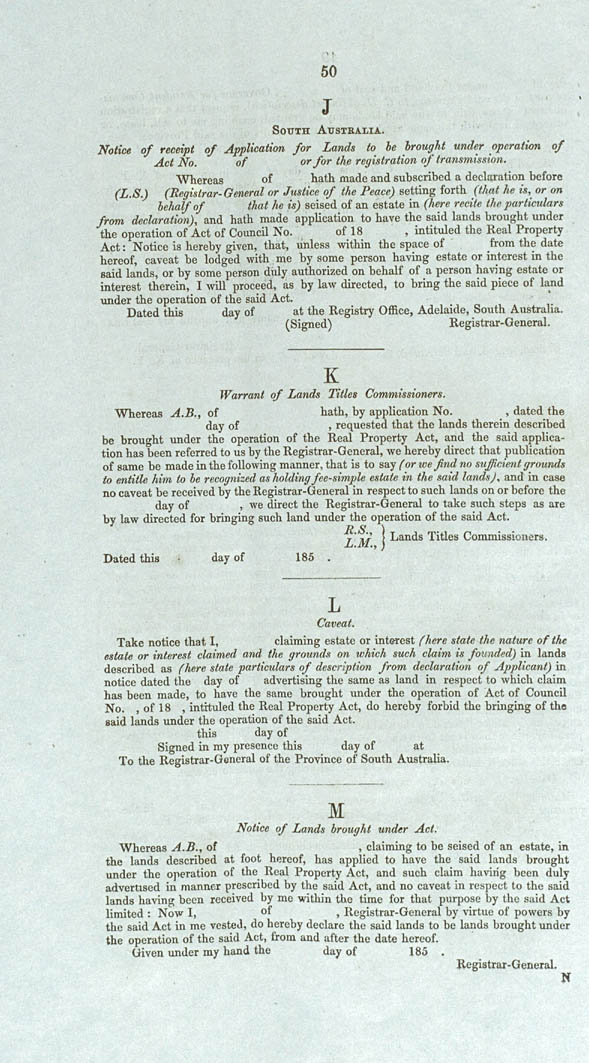 Real Property or 'Torrens Title' Act 1858 (SA), p50