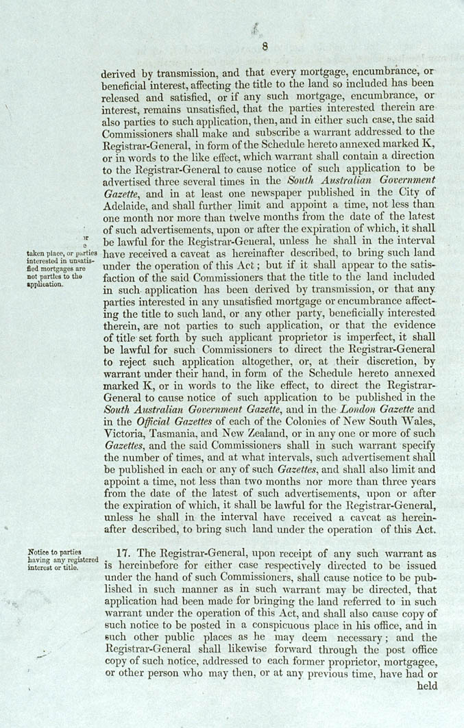 Real Property or 'Torrens Title' Act 1858 (SA), p8