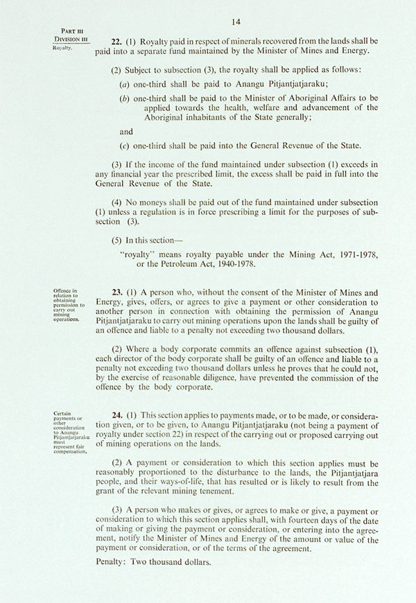 Pitjantjatjara Land Rights Act 1981 (SA), p14