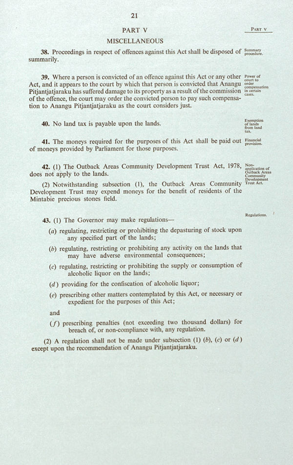 Pitjantjatjara Land Rights Act 1981 (SA), p21