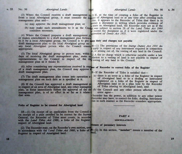Aboriginal Lands Act 1995 (Tas), pp18-19