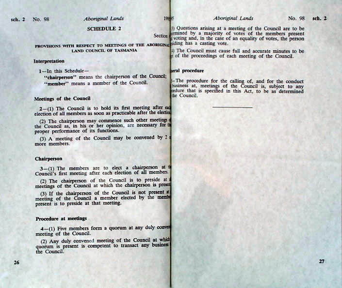 Aboriginal Lands Act 1995 (Tas), pp26-27