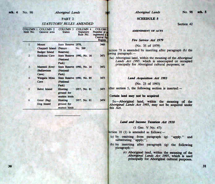 Aboriginal Lands Act 1995 (Tas), pp30-31