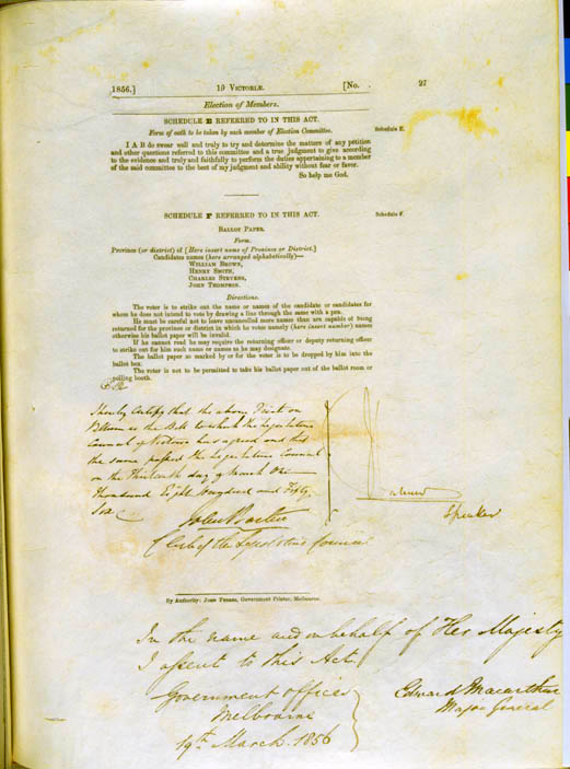 Electoral Act 1856 (Vic), p27