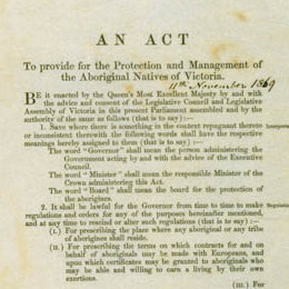 Detail showing the title page of the Aboriginal Protection Act 1869 (Vic).