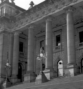 The Victorian Parliament still occupies this bluestone building in Spring Street Melbourne