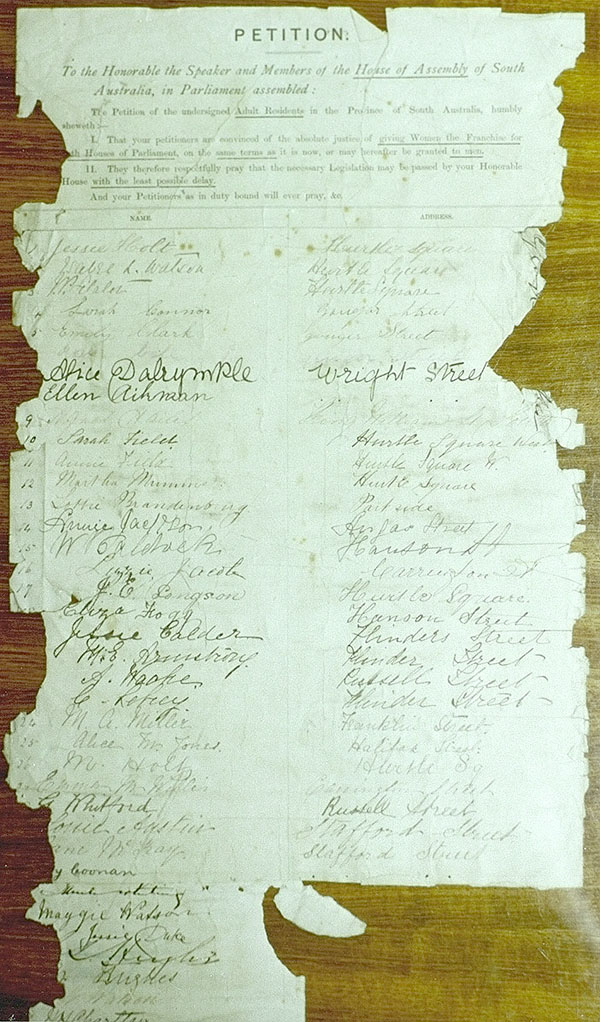 Signatures presented to the South Australian Parliament in August 1894